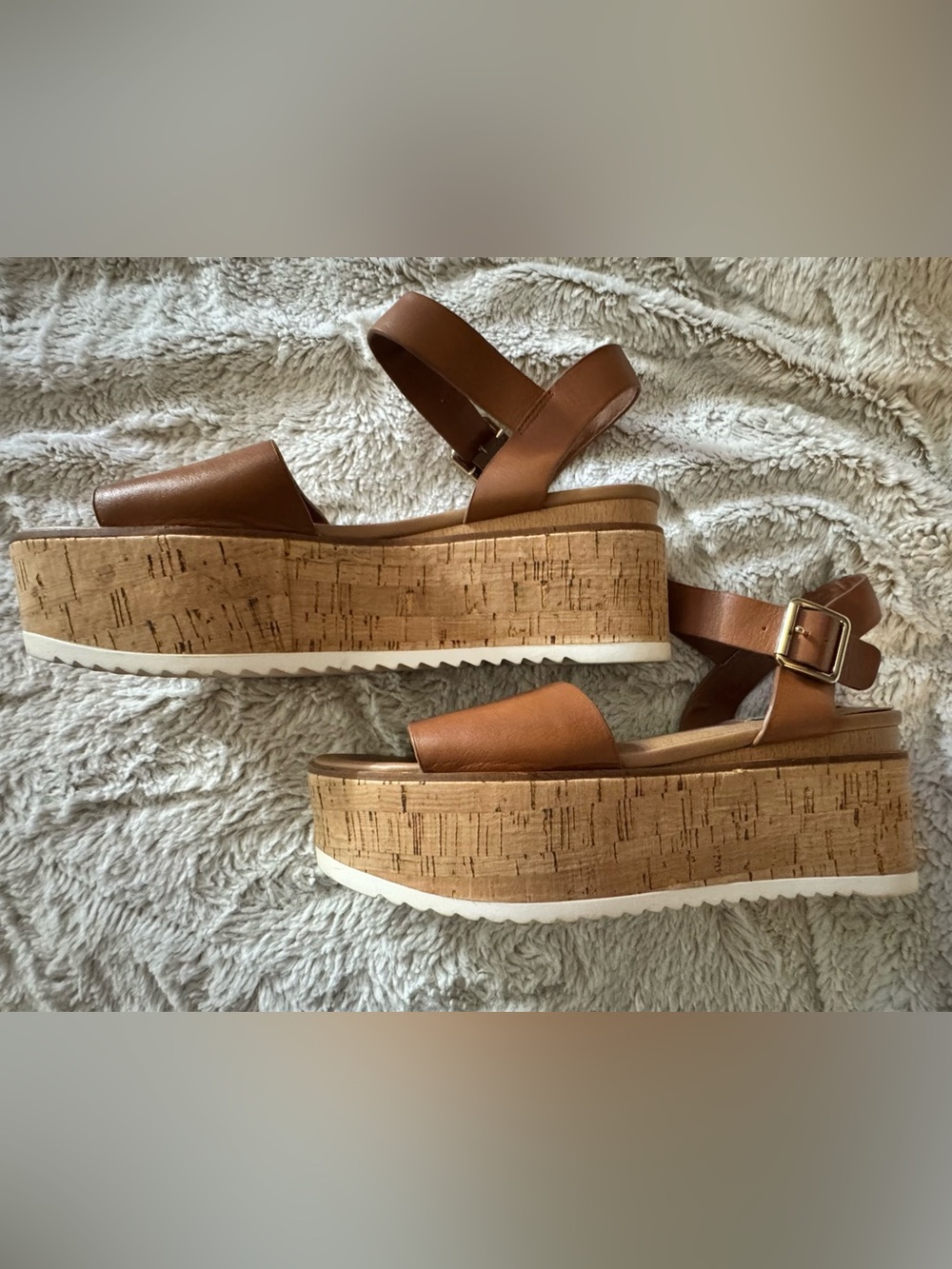 Steve Madden, Corrina Leather Cork Platform Sandals, Cognac, Women’s 10M - Picture 4 of 15